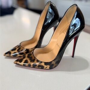 Christian Louboutin Black Patent & Leopard-Print Pointed-Toe Stiletto